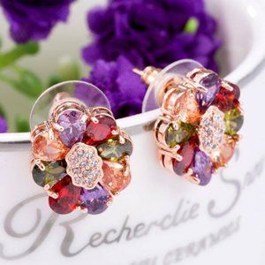 18K rose gold plated multi colorful AAA Zircon Stud Earrings